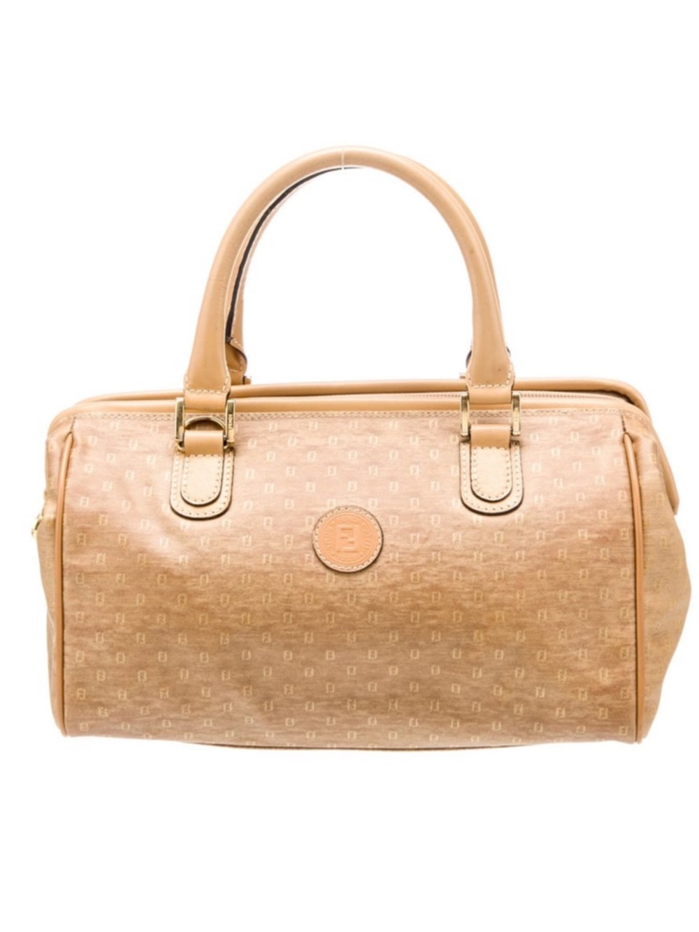 Fendi Tan Monogram Satchel with Gold Hardware